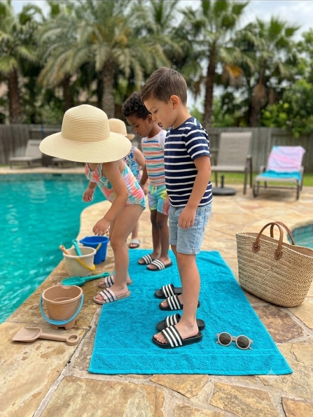 Adidas  Kids Black and White Stripe Slide Sandals -